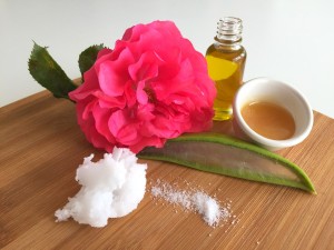 Die Powerprodukte aus der Natur: Kokosöl, Honig, Aloe Vera, Rosenwasser, Meersalz, Olivenöl